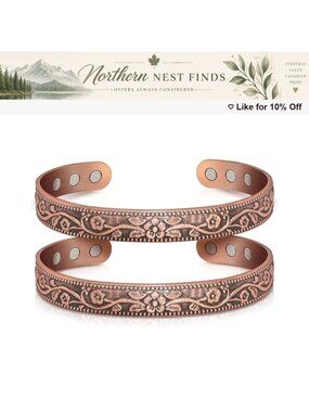 Pure Copper Magnetic Cuff Bracelet Plum Blossom Adjustable Bangle Gift